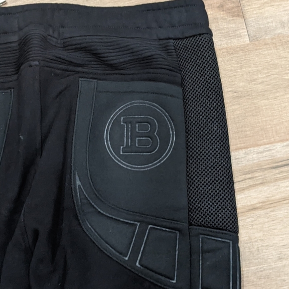 Mens BALMAIN Embossed Moto Jogger Pants Black Large - Picture 5 of 11